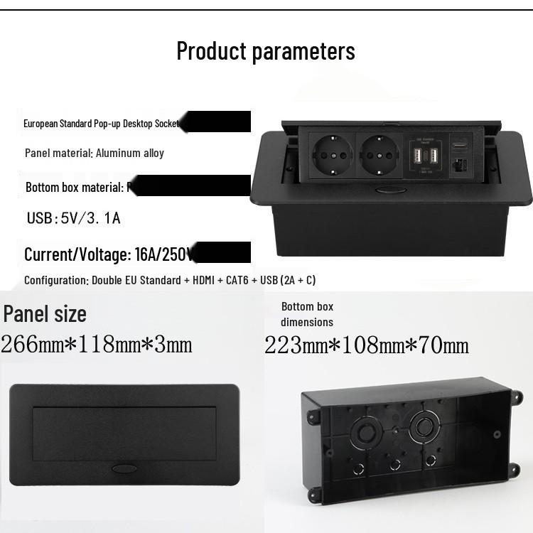 European Multi-functional Pop-up Desktop Power Strip with USB and Network Socket