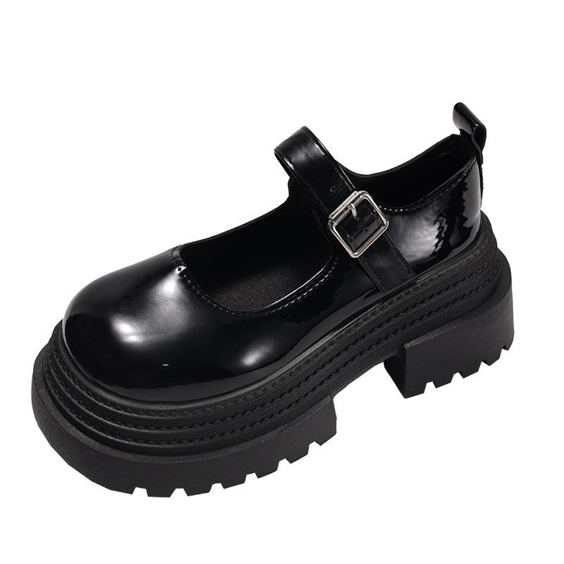 Black French British Style Platform Heightening Small Leather Shoes Women's 2025 New Summer Thick Heel Light Mouth Mary Jane Single Shoes