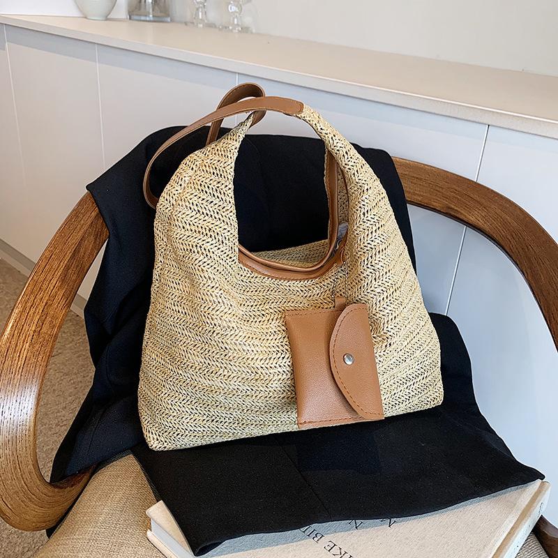 

Сумки ручной работы женские сумки 2025 новая трендовая мода ретро сумки-ведра стиль отпуска модные соломенные сумки через плечо коричневый