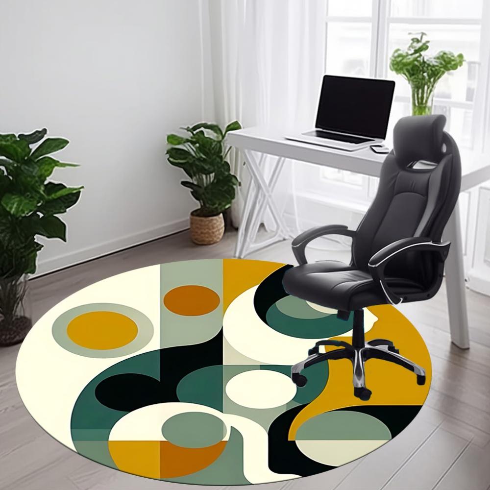 1pc Abstract Shapes Office Round Area Rug, Indoor Mat Suitable For Office, Under Office Chairs Bedroom Living Room Home Decor, Room Deco