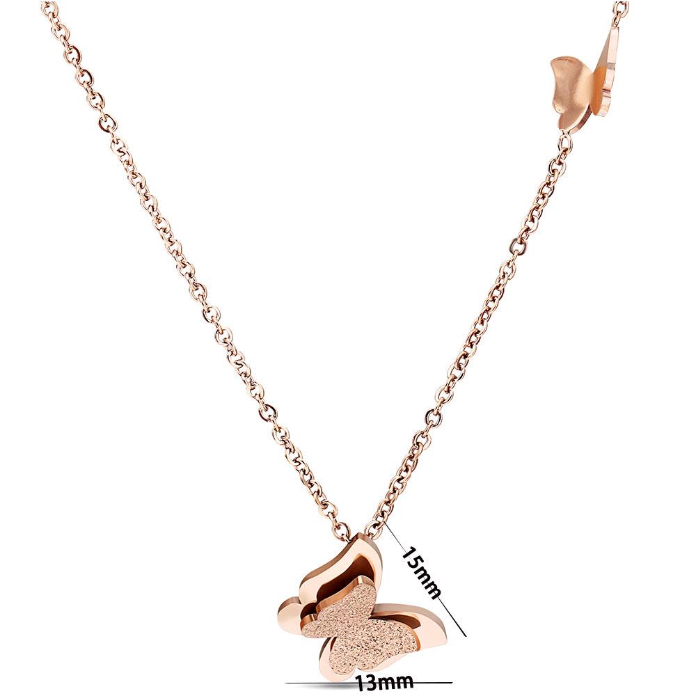 Stainless Steel Double Layer Frosted Butterfly Necklace