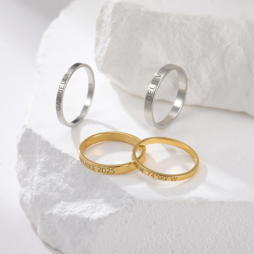Cazador Engraving Name Rings for Women Men Stainless Steel Personalized Couple Dating Rings Jewelry Anniversary Birthday Gifts