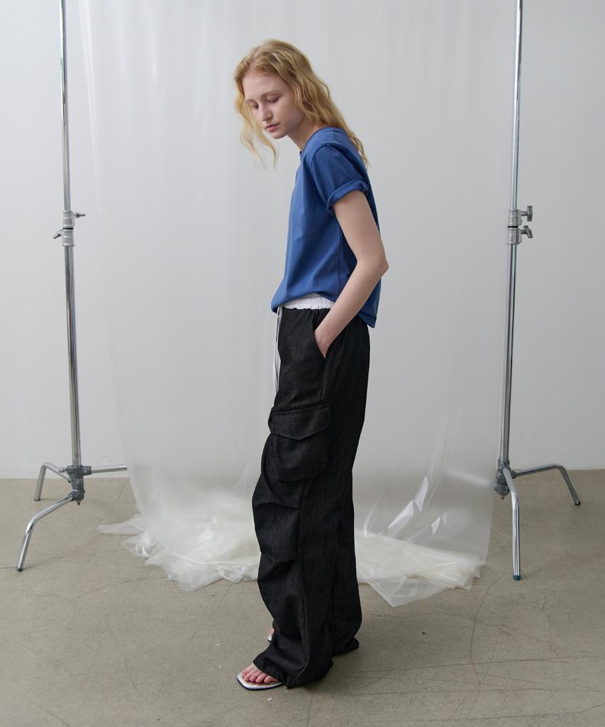 Toabe Contrast Waist Parachute Cargo Pants (Washed Black)