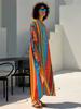 EDOLYNSA 2024 Bohemian Colorful Printed Free Kaftan Mrs Roper Long Dress Summer Vacation Beach Swimsuit Cover Up Cozy Homewear Robe Q1690