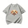 Kids Cotton T Shirt Cute Golden Retriever Zipper Print Crew Neck Short Sleeve Tee Casual Boys Girls Summer Tops