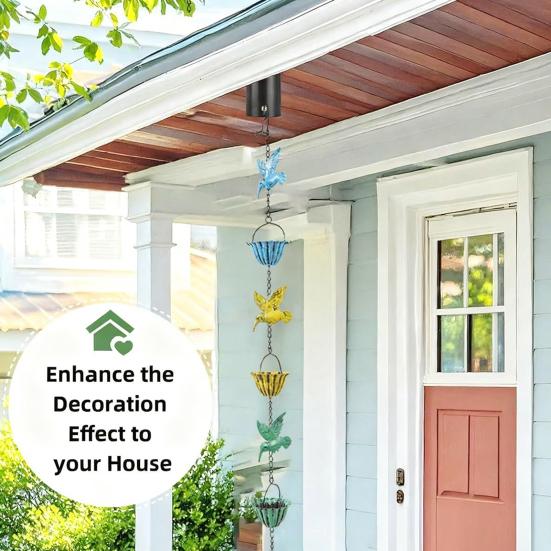Yousheng 8Ft Hummingbird Rain Chain Colorful Hummingbird Iron Rain Chain Outside Rain Catcher Chain for Gutter Downspouts Garden Decor
