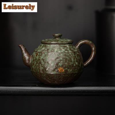 Teiera da 180 ml Fatta a mano con smalto bronzo Teiera retrò in vecchia argilla rocciosa Bollitore cinese per preparazione del tè Accessori per il servizio da tè Dahongpao Collezione
