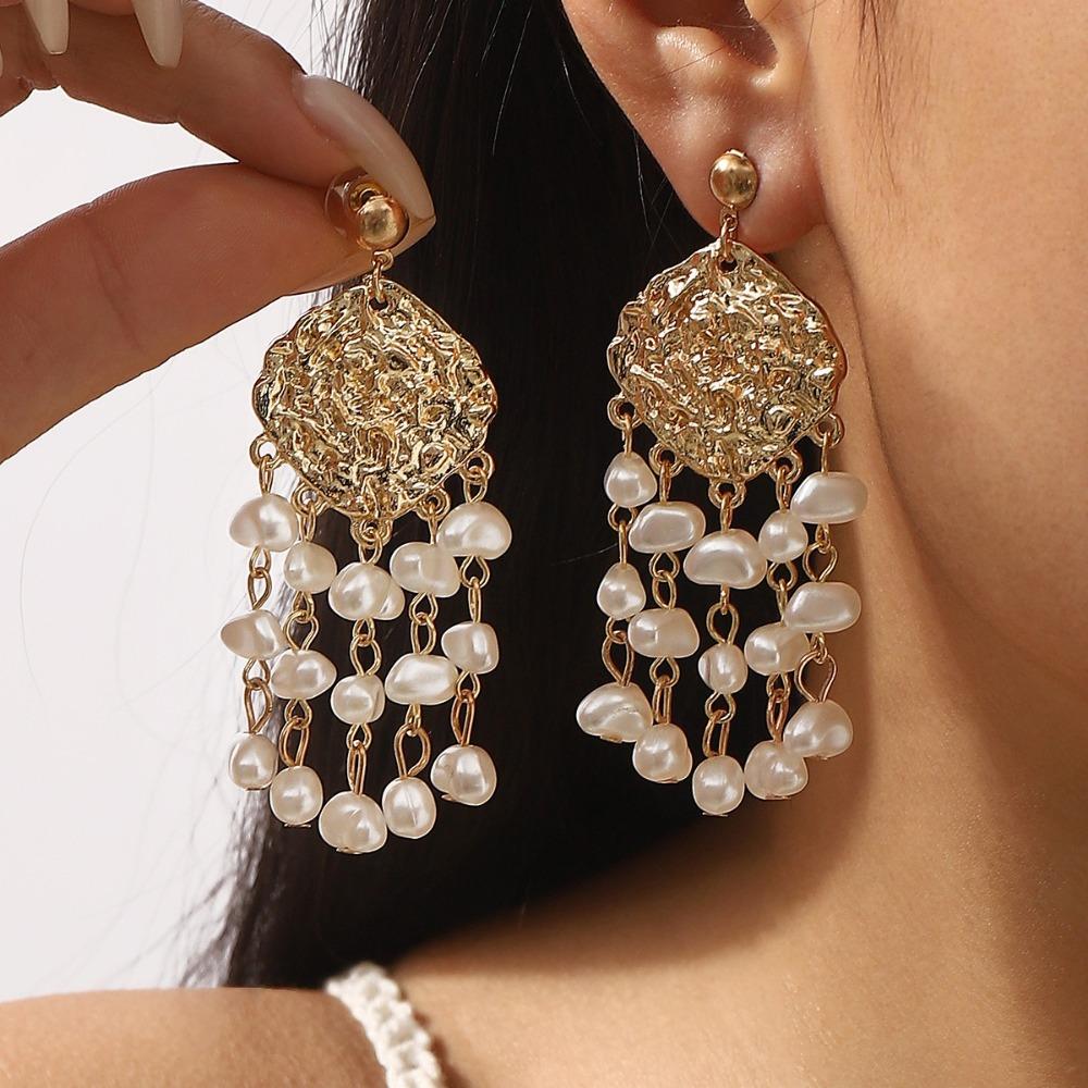 

Boho Shell Tassels Earrings Geometric Shape Dangle Earrings Pearl Earrings Summer Vacation A
