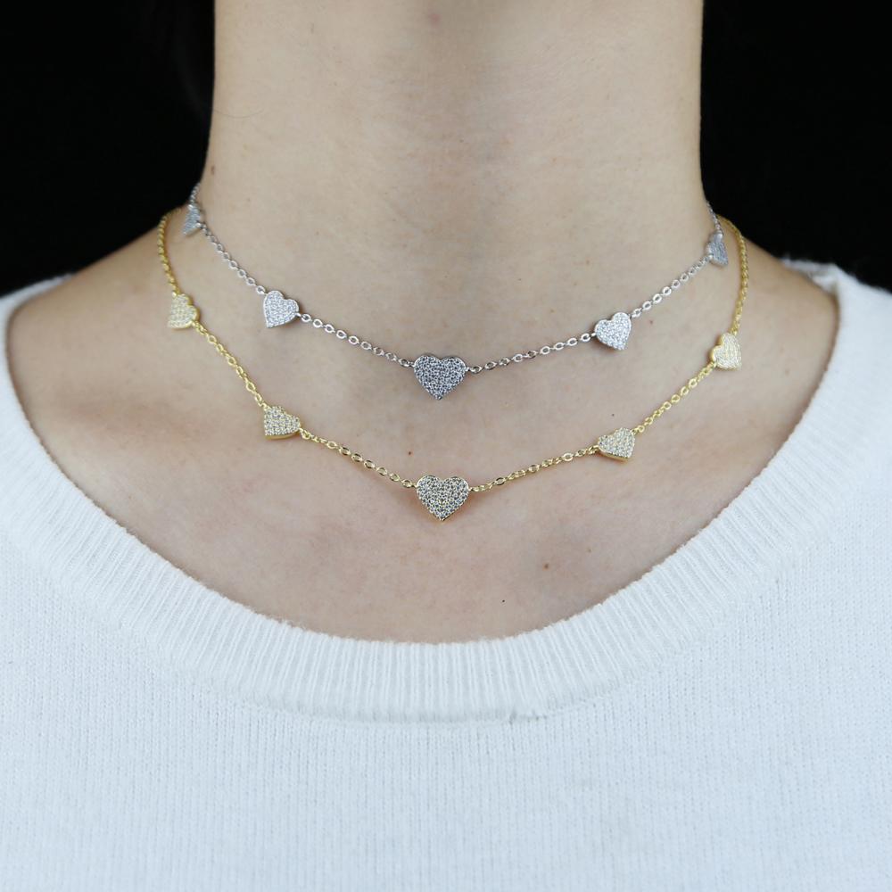New High Quality Micro Pave White CZ Heart Charm Link Chain Necklace Minimal Delicate Lover Girlfriend Fashion Jewelry