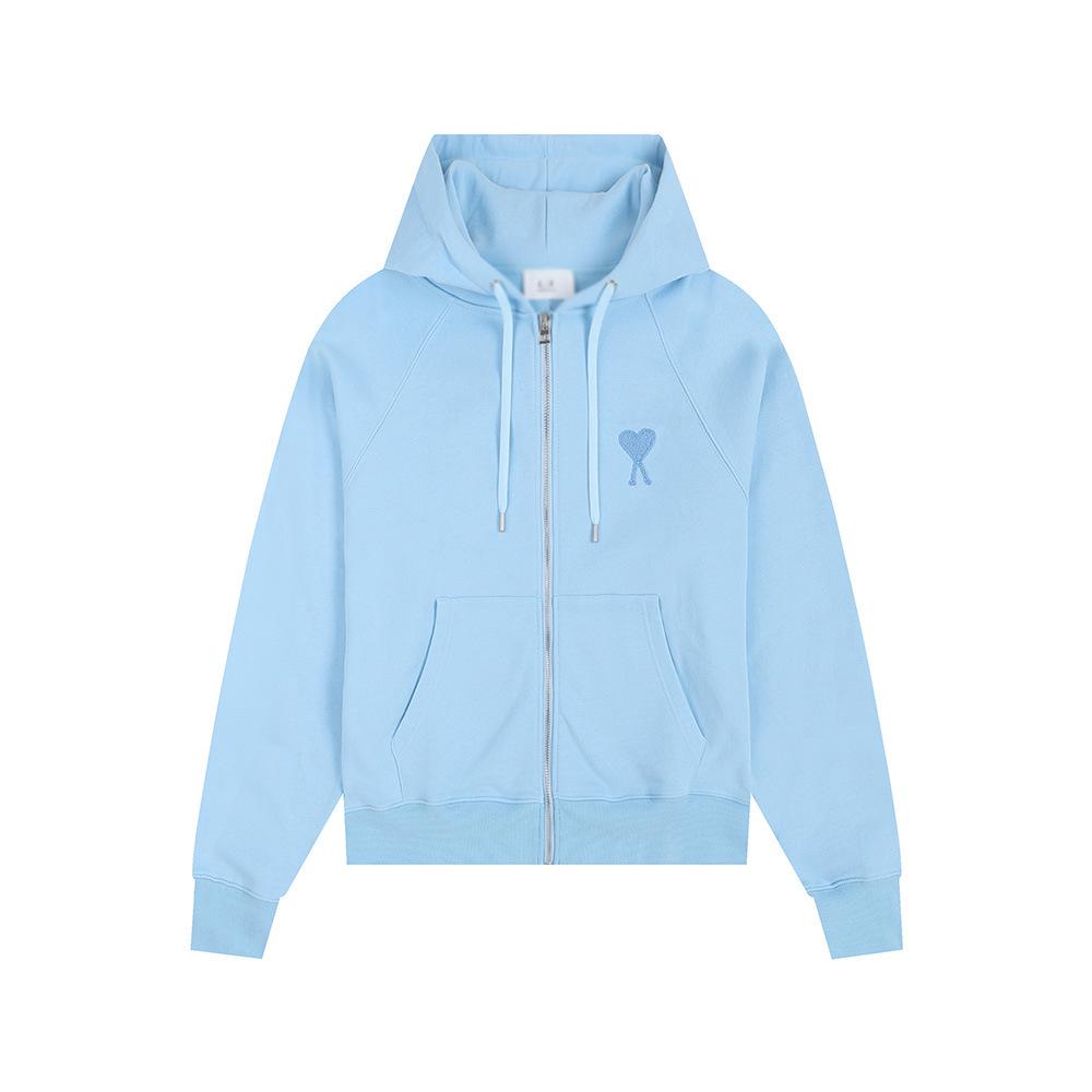 AMI CLAMS Unisex Hoodie with Embroidered Heart & Zippered Pocket - Autumn/Winter Casual Jacket