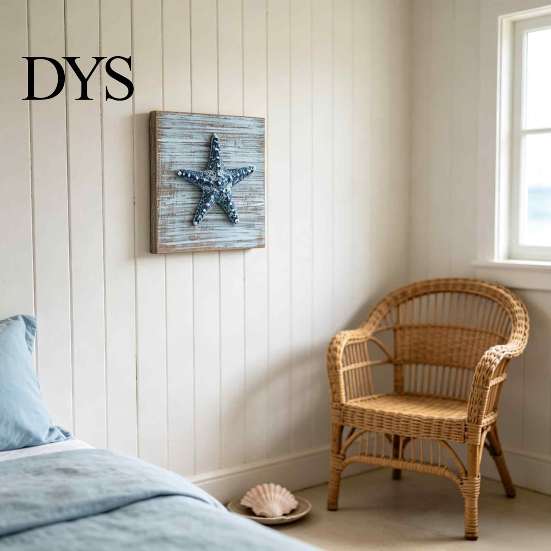 Coastal Wall Decor 3D Conch/Starfish/Shell Wooden Art, Distressed Style Decoration, Mediterranean Ocean Inspired for Bedroom Living Room or