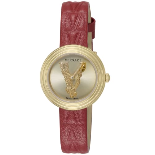 

Versace Virtus Mini Watch, 28mm, Gold Dial, Stainless Steel, Sapphire Crystal, Quartz Movement, Swiss Made, Women s, VET300521, Red