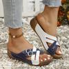 Women's Leather Shoes Low Sandals Summer Slope Heel Breathable Muffin Low Heel