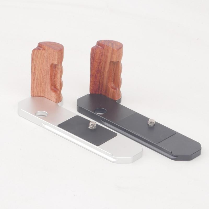 Wooden Camera Handle Wood Hand Grip for FM2 with Anodized Aluminum Base Plate and Tripod Mount Compatibility