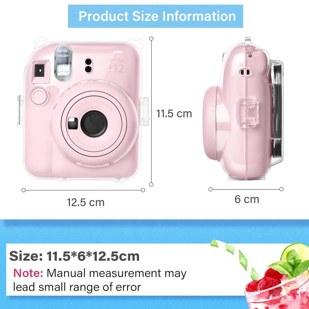 kinokoo Instax Mini 12 Case, Fujifilm Instax Mini 12 Clear Case with Film Storage Pocket and Shoulder Strap