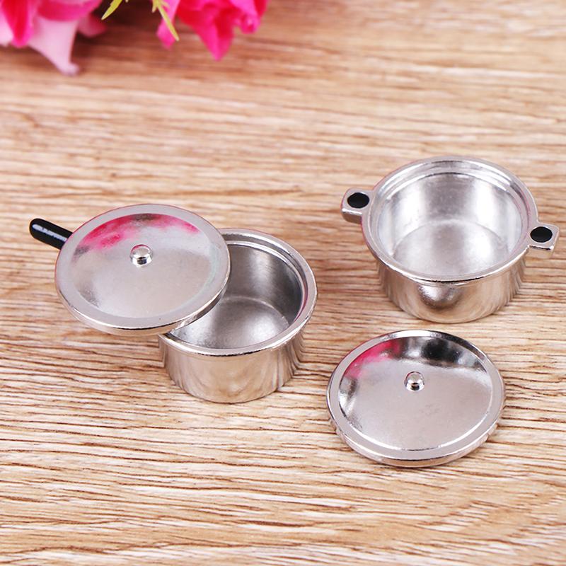 Set Of 4 Dollhouse Mini Silver Pans