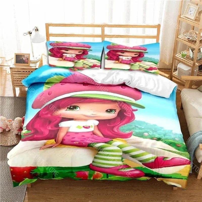 3D Print Strawberry Cartoon Shortcake Bedding Set Boys Girls Twin Queen King Size Duvet Cover Pillowcase Bed Boys Adult Bedroom