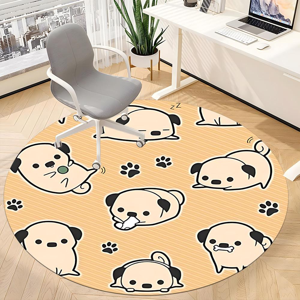 1PCPug Pattern Office Round Area Rug,  Mat Suitable For Office, Under Office Chairs Bedroom Living Room Home Decor, Room Deco