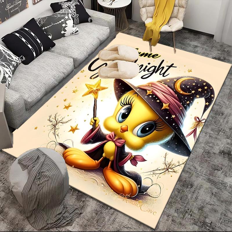 Custom Name Good Night Yellow Bird Rug Game Carpet, Floor Mat for Bedroom Living Room Entryway Rug, Home Decor Idea Gift for Christmas birthday