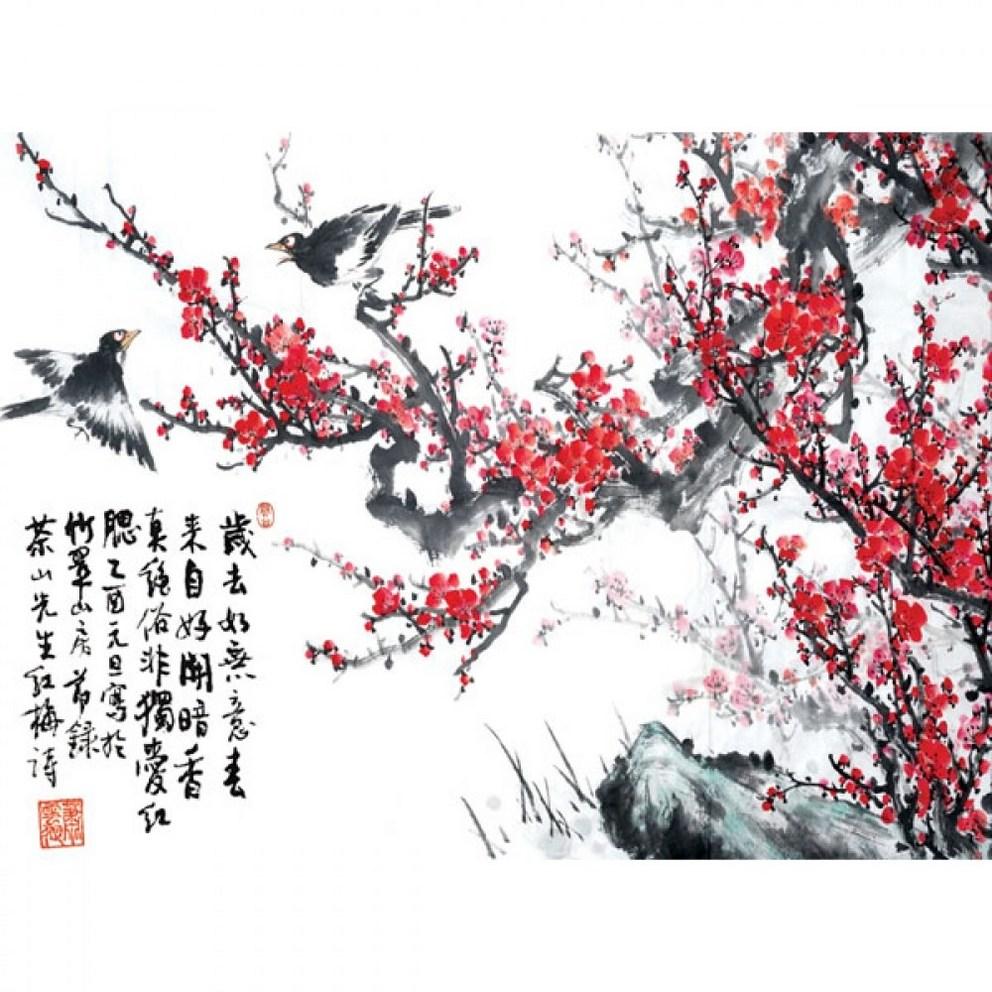 Elegant Oriental Art: Magpie & Red Plum Blossom 1000-Piece Jigsaw Puzzle