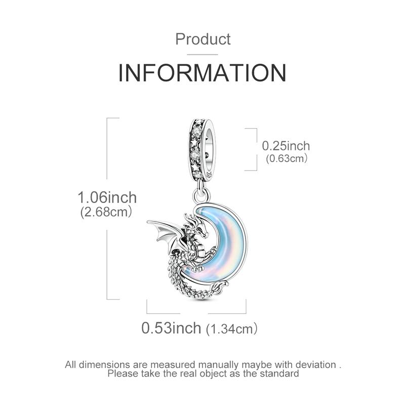 925 Sterling Silver Charms Bead CZ Zircon Dragon and Moon Dangle Fit Original Bracelet DIY Women Jewelry Gift