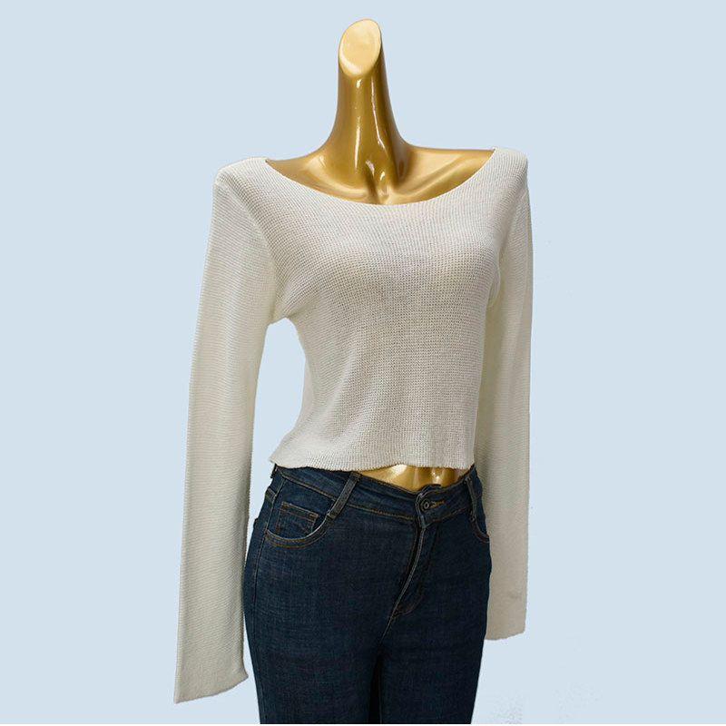 off-Shoulder Collar Long Sleeve Knit Spring Summer Pure Desire Sexy Gyaru Style Loose High Waist Short Cover Up Pullover Top