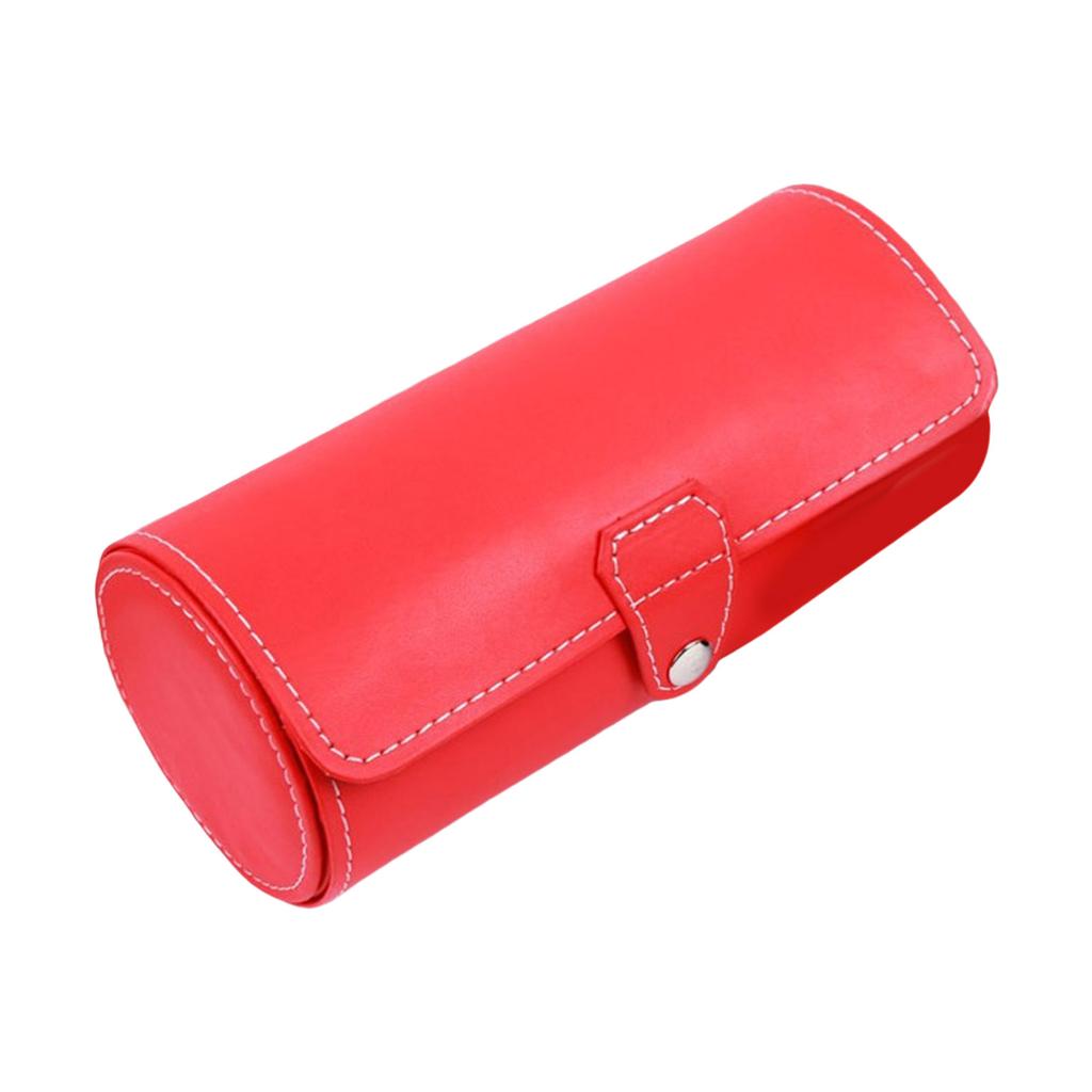 Travel Watch Case Roll Organizers Accessory For Men PU Leather Display Holder With 3 Slots Elegant Handwoven Pattern