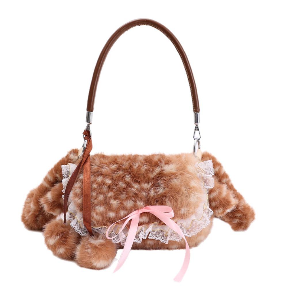 

Y2k Deer Spotted Plush Shoulder Bag Lace Furry Handbag Creative Plush Crossbody Bag Women коричневий