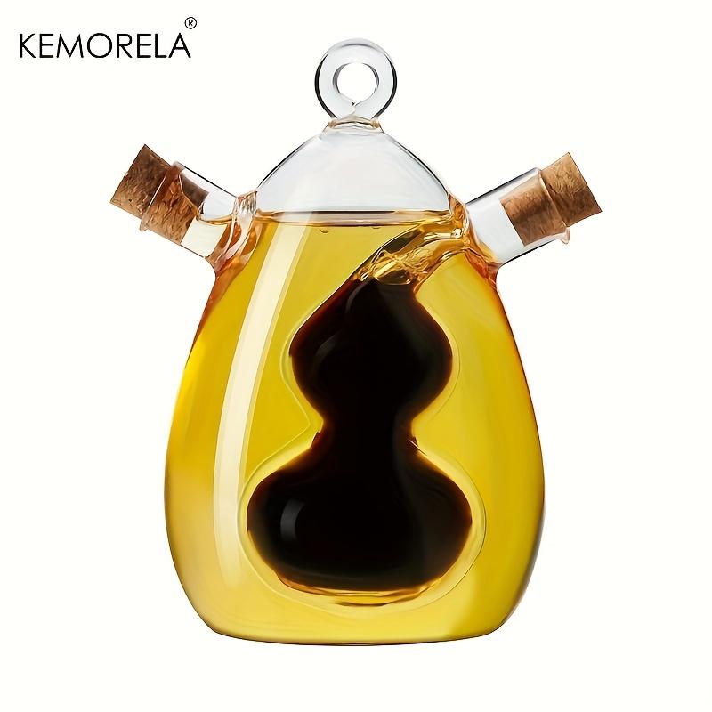 

KEMORELA Dispenser Bottle with Cork Stoppers, Transparent Oil Glass, Ergonomic Handle, Olive Oil and Vinegar, 2 in 1, 350ml