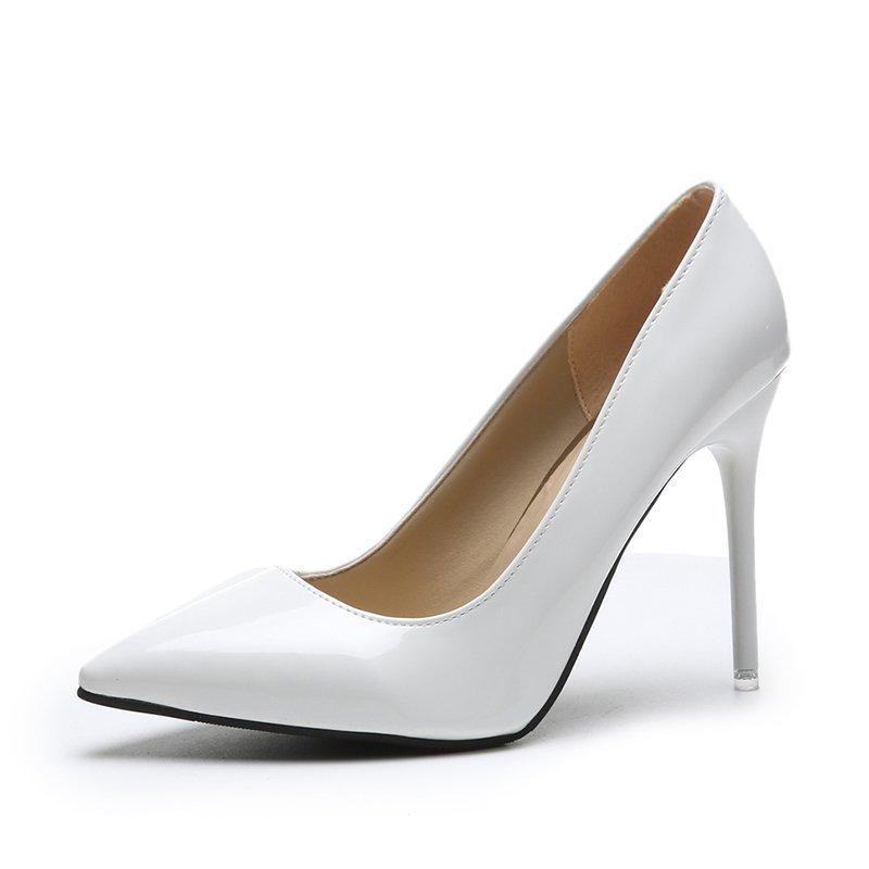 Fashion Plus Size 34-44 Office 10.5cm Thin Heels Pumps Women Shoes Pointed Toe Patent Leather Wedding Dress Shoes Woman Chaussures Femme