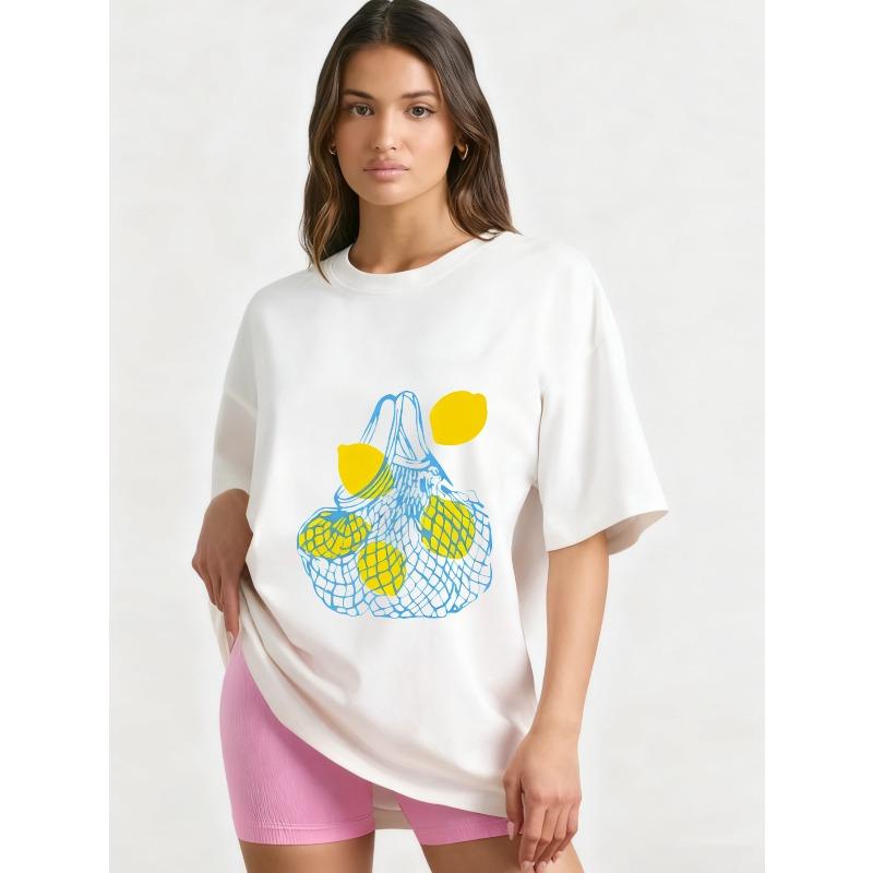

Футболка оверсайз черная с принтом сетки из лимонов, графическая футболка, повседневная уличная одежда, летний топ, женская мода, трендовая одежда свободного кроя XXXL белый