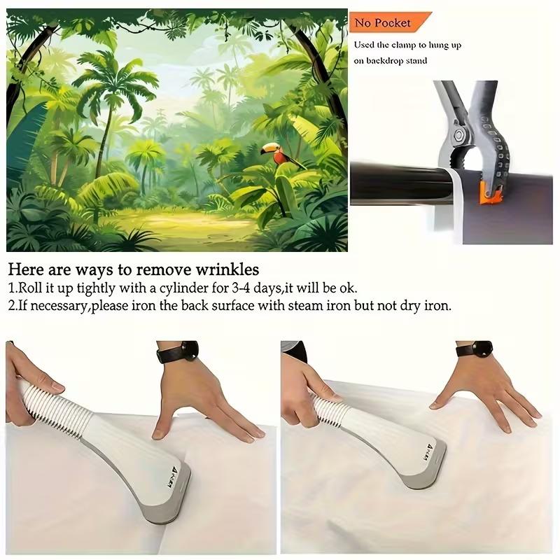 2D Cartoon Jungle Backdrop, Tropical Rainforest with Palm Trees & Toucan Party Photography Background