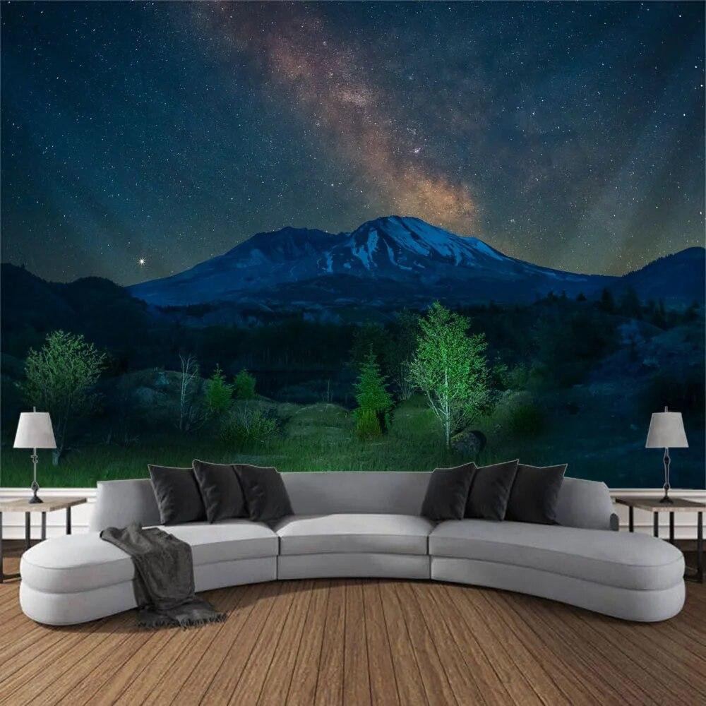 Starry Sky Tapestry Decoration Moon Night Landscape Printing Wall Hanging Living Room Bedroom Art Decoration Blanket