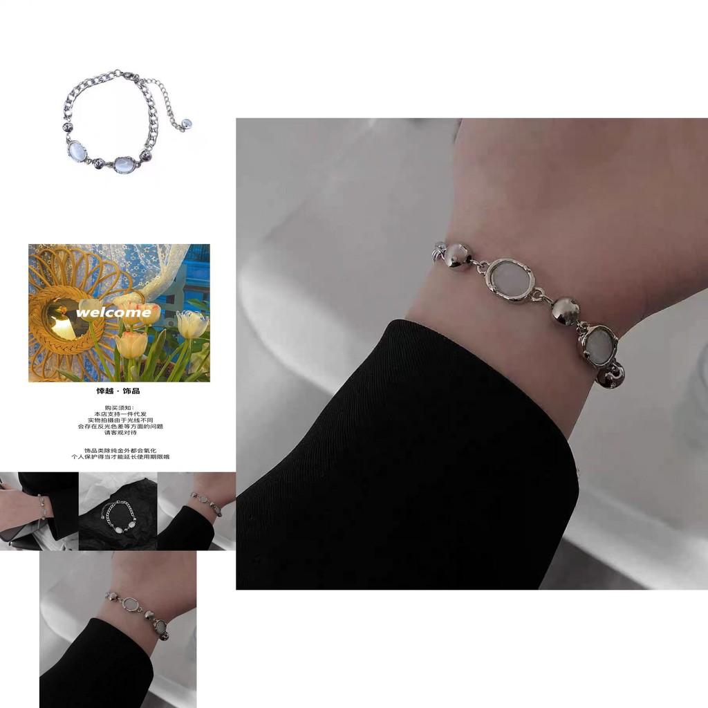 Elegant Titanium Steel Cat Eye Beaded Bracelet For Women Minimalist Design