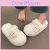 Stylish Black Beige And Khaki Plush Fur Slippers For Women With Thick Sole For Winter Wear
