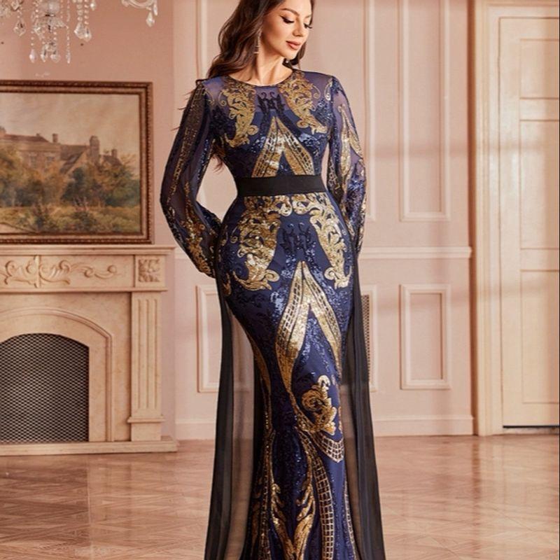 Foreign Trade Formal Long Dress, European and American Style, High-End and Elegant Long Dress, Sequin Dress, Birthday Dress