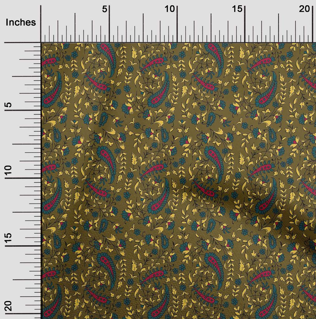 oneOone Cotton Flex Fabric Leaves|Floral & Paisley Block Print Fabric By The Yard 40 Inch