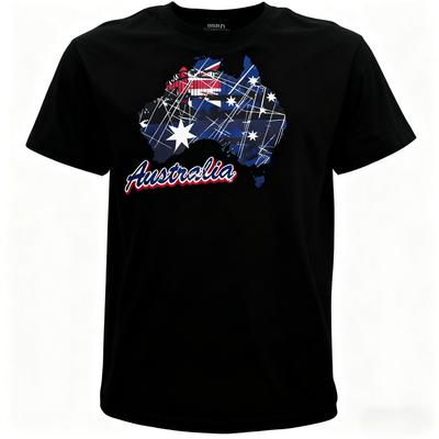 Adult T-shirt for Australia Day Commemorative Gift 100% Cotton Flag and Map Pattern Style Round Neck Short Sleeve Unisex Tee