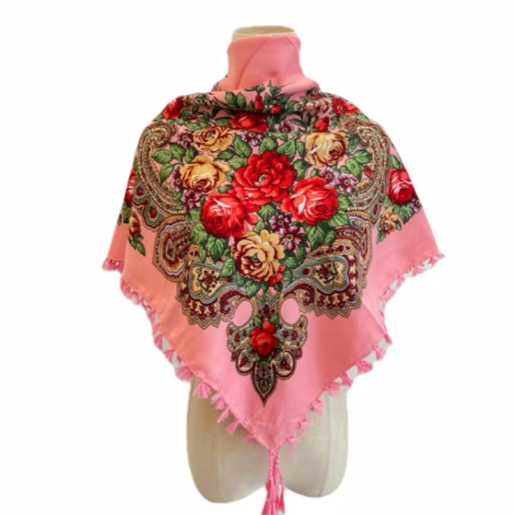 Hijab Ukrainian Embroidery Style Headscarf For Women Square Print Warm Due Head Cotton Blend Scarf Vintage Bandana Shawl 35.5In