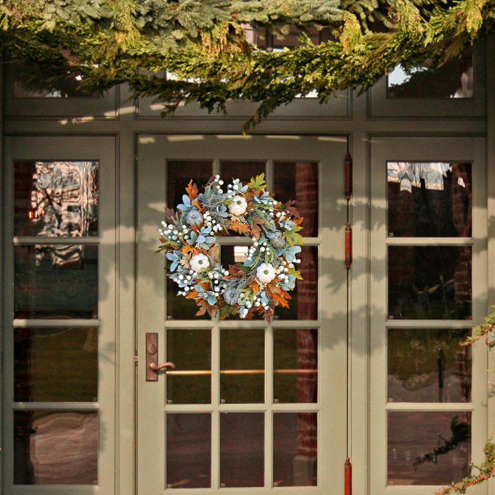 35/40cm Decorative Autumn Wreath Festival Theme Window Hanging Garland Simulation Plant Pumpkin Wreath for Home Porch Wall Decor