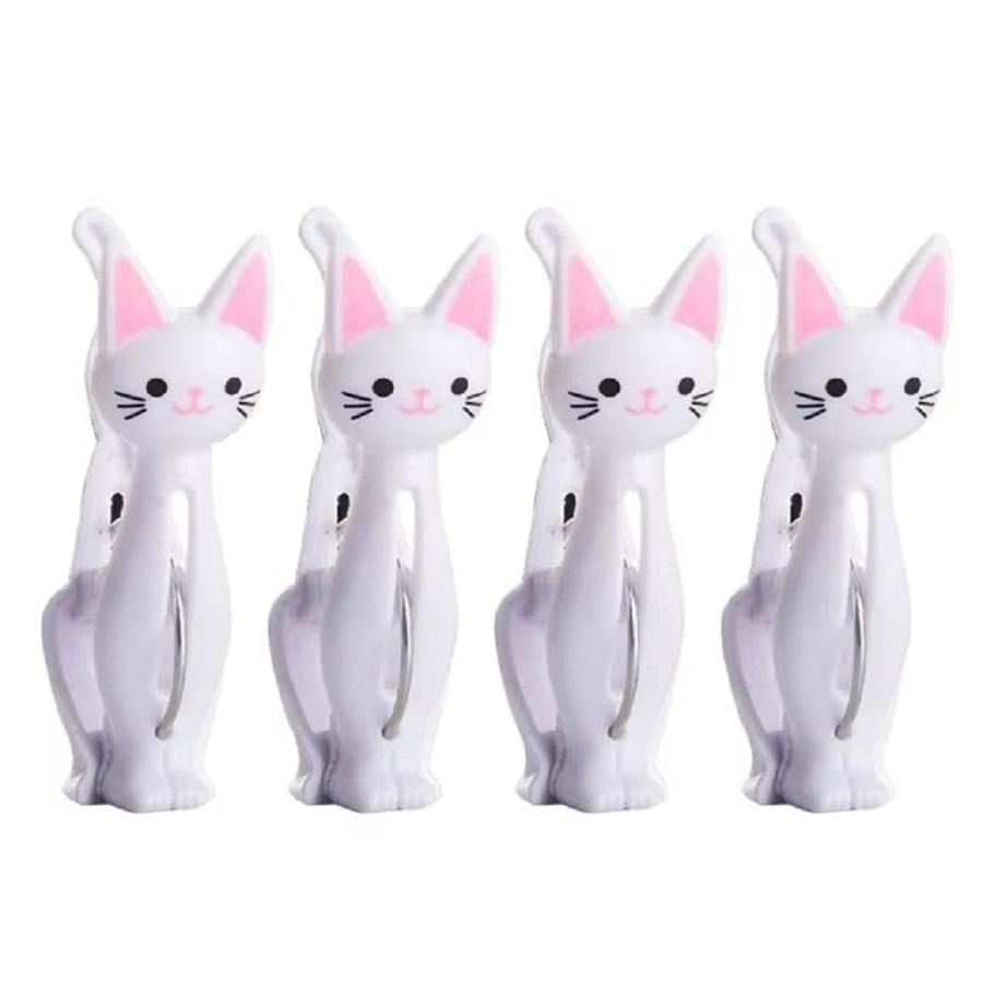4Pcs Cute Cats Plastic Clothes Pegs Clothespins Cartoon Beach Towel Clips Bed Sheet Socks Windproof Laundry Pins