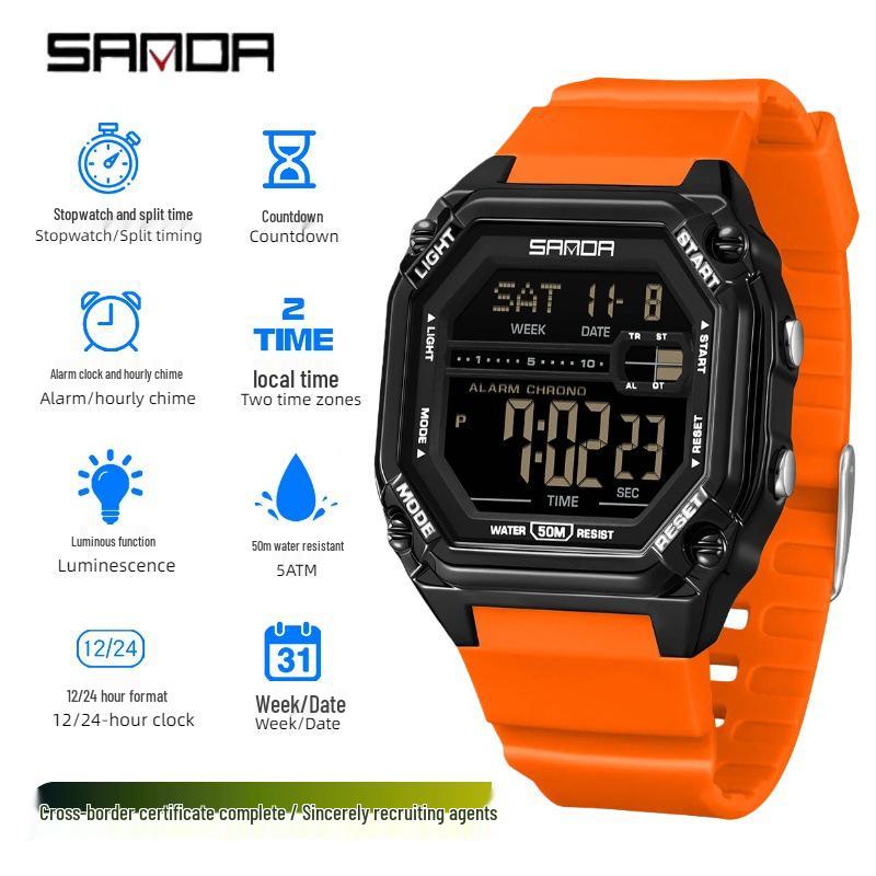Sanda Men s Multifunctional Waterproof Electronic Watch with Luminous Display and Sports Stopwatch