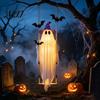 Batteriebetriebene LED-Geisterdekoration Halloween Schwingender Geister-Hängeornament mit Lichterkette für Außendekoration, Verstellbare Horror-Themen-Rasenfläche
