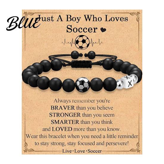 Soccer Fan Jewelry Football Bracelet for Men Black Matte Beads