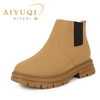 Mode AIYUQI Damen Cargo Stiefel Naturwolle 2025 Neu Echtleder Damen Stiefeletten Große Größe 41 42 43 Britischer Stil Stiefeletten Damen
