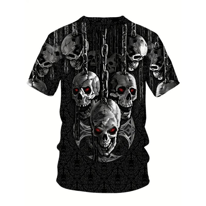 T-Shirt Men Punk Skull Digital 3D Prints Summer Casual Crew Neck Short Sleeves T-Shirt Harajuku Street Men's Clothing