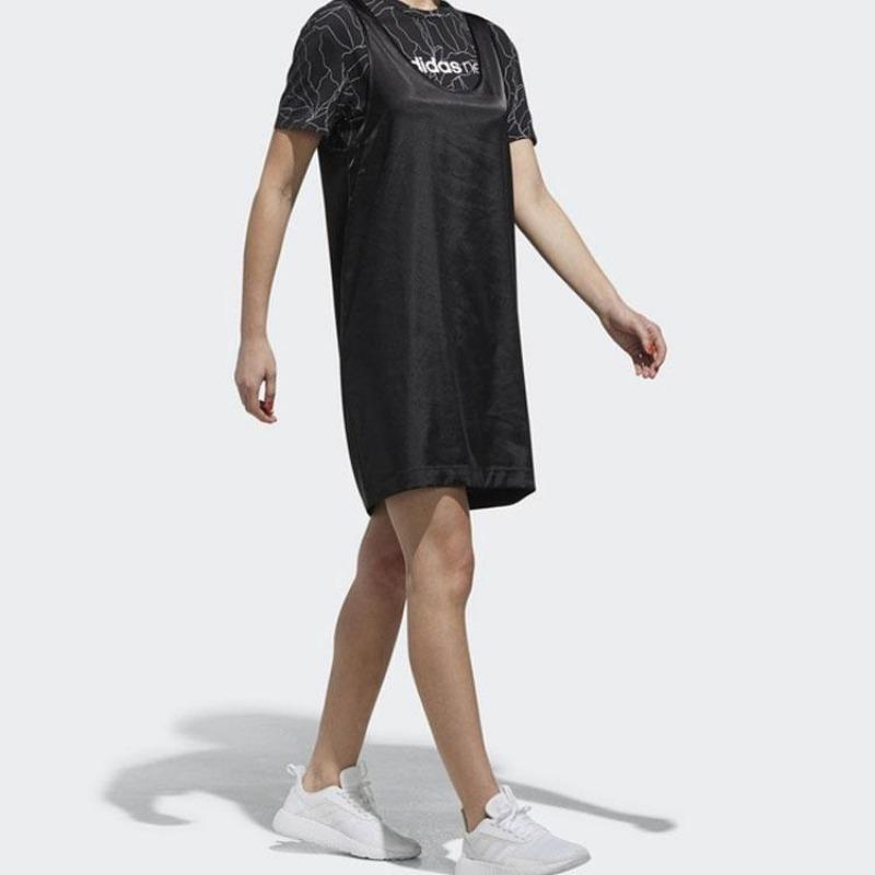 adidas Neo Women's Black Faux Two-Piece Printed Short-Sleeve Dress CZ1700