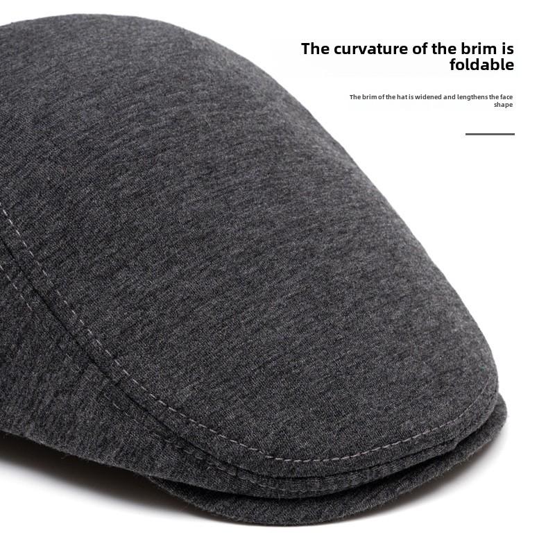 Boina masculina de outono e inverno de lã de aba leve, quente, chapéu para frente, boina britânica de topo mole, chapéu newsboy