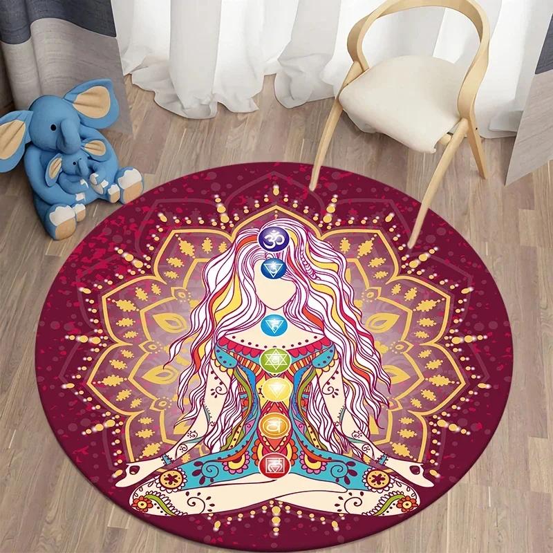Psychedelic Boho Mandala Chakra Round Rug Meditation Carpet For Living Room Bathroom Circle Doormat Yoga Mats Bedroom Floor Mat