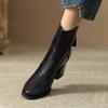 Women's Vintage Brown Chunky Heel Ankle Boots, 2025 Autumn/Winter Martin Style with Back Zipper High Heel.